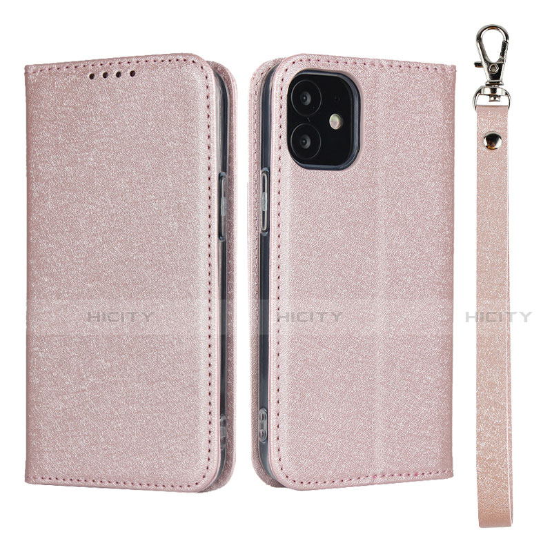 Funda de Cuero Cartera con Soporte Carcasa L09 para Apple iPhone 12 Mini Oro Rosa