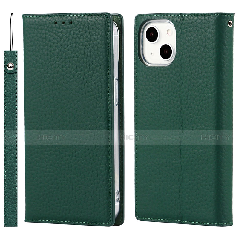 Funda de Cuero Cartera con Soporte Carcasa L09 para Apple iPhone 14 Verde