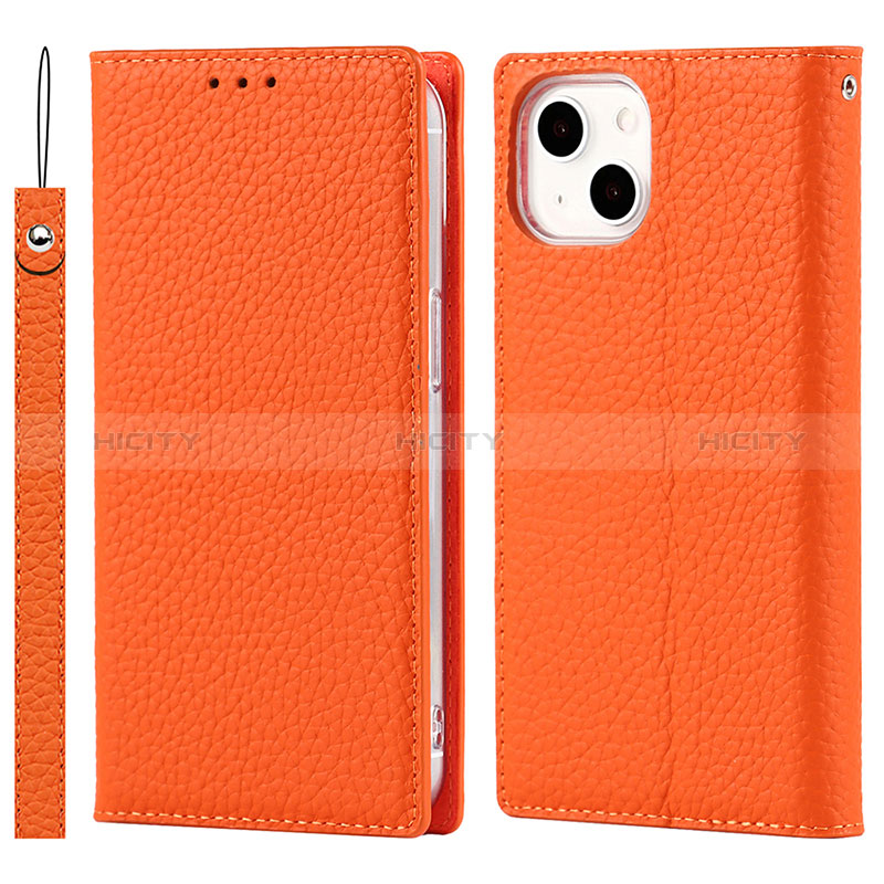 Funda de Cuero Cartera con Soporte Carcasa L09 para Apple iPhone 15 Naranja