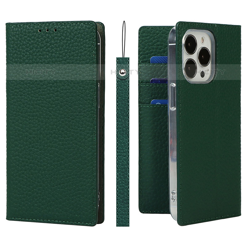 Funda de Cuero Cartera con Soporte Carcasa L09 para Apple iPhone 15 Pro Verde