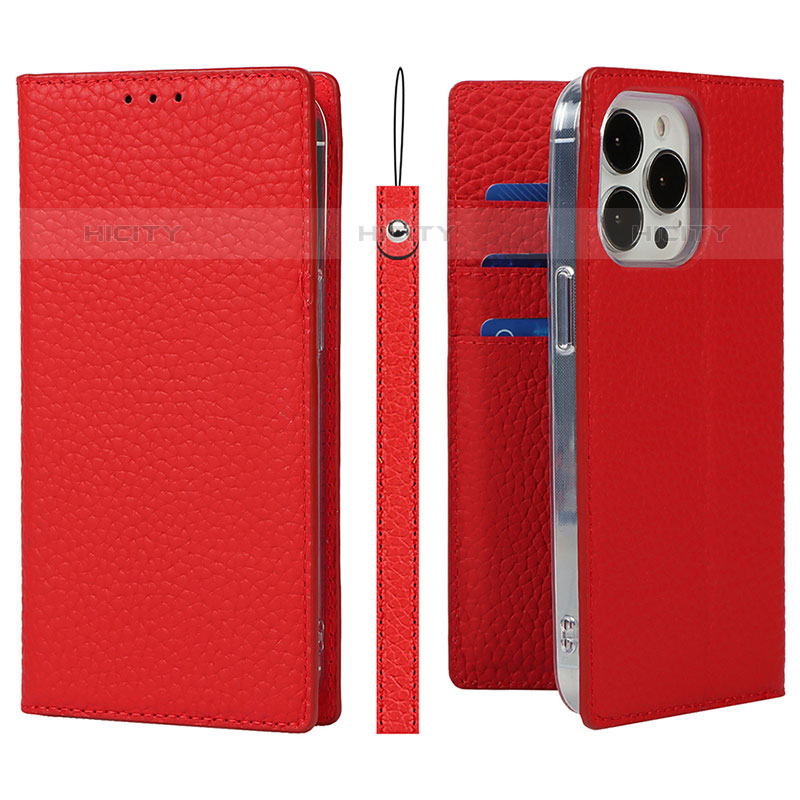 Funda de Cuero Cartera con Soporte Carcasa L09 para Apple iPhone 16 Pro Max Rojo