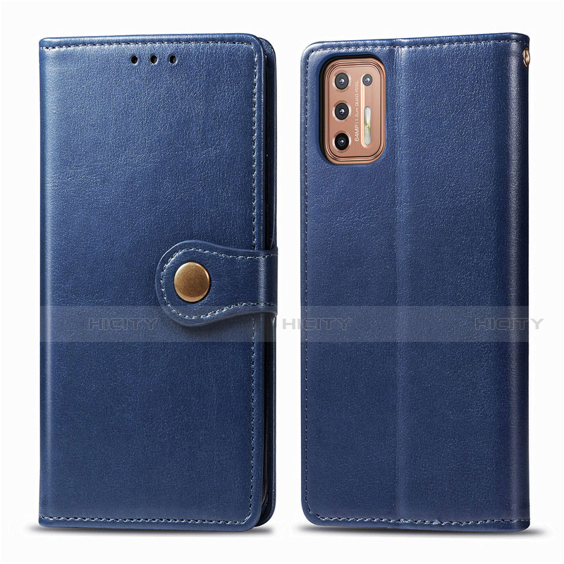 Funda de Cuero Cartera con Soporte Carcasa L09 para Motorola Moto G9 Plus Azul