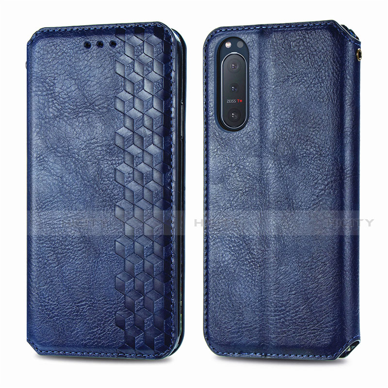 Funda de Cuero Cartera con Soporte Carcasa L09 para Sony Xperia 5 II Azul