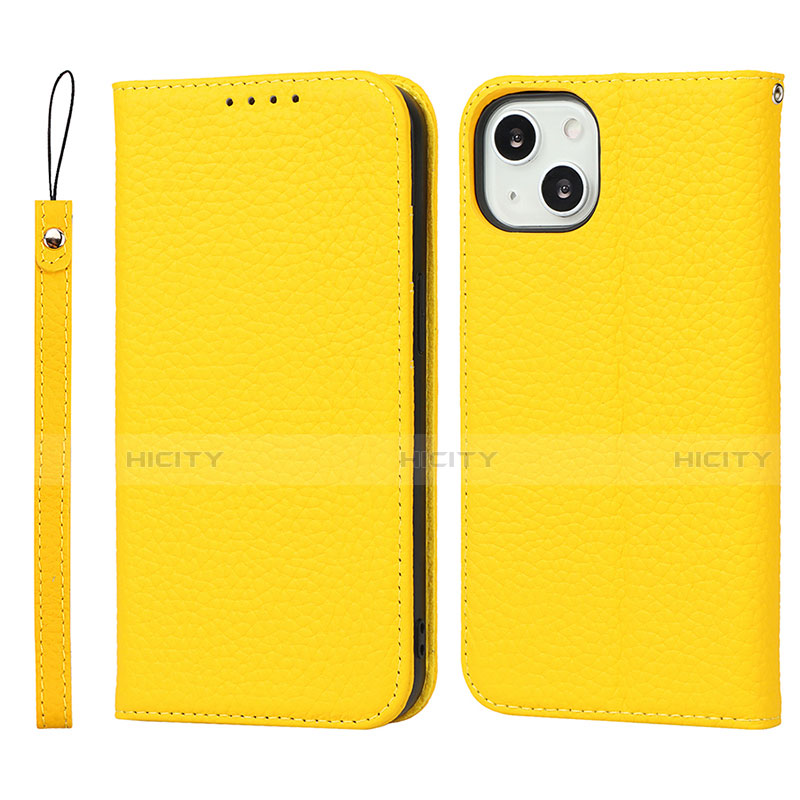 Funda de Cuero Cartera con Soporte Carcasa L10 para Apple iPhone 13 Amarillo