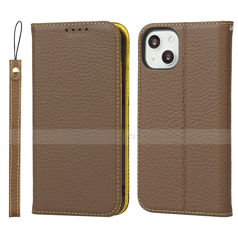 Funda de Cuero Cartera con Soporte Carcasa L10 para Apple iPhone 13 Marron