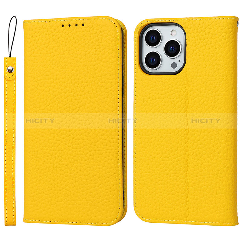 Funda de Cuero Cartera con Soporte Carcasa L10 para Apple iPhone 14 Pro Amarillo