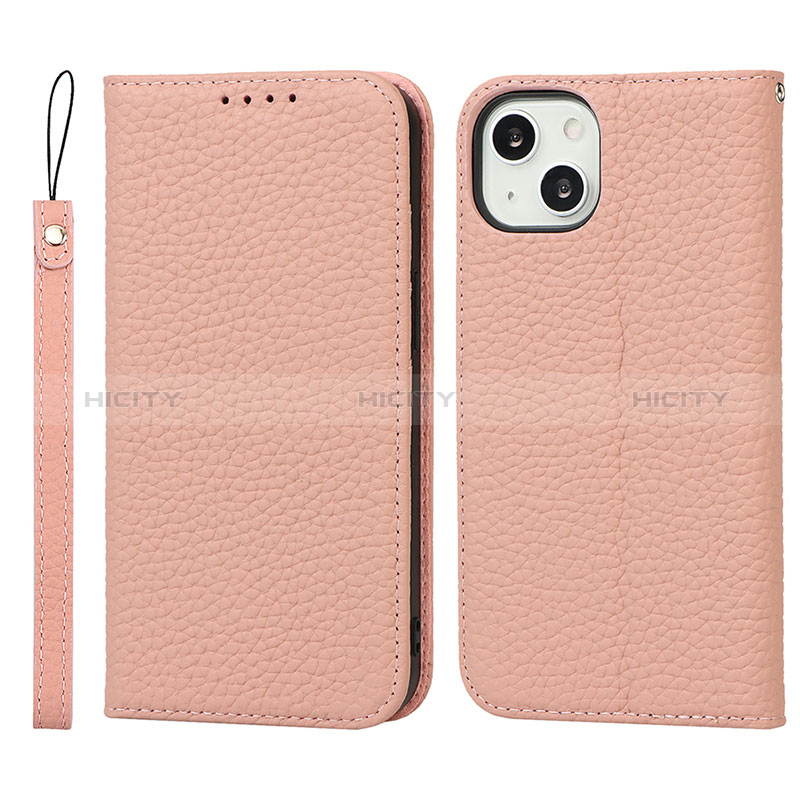 Funda de Cuero Cartera con Soporte Carcasa L10 para Apple iPhone 15 Oro Rosa