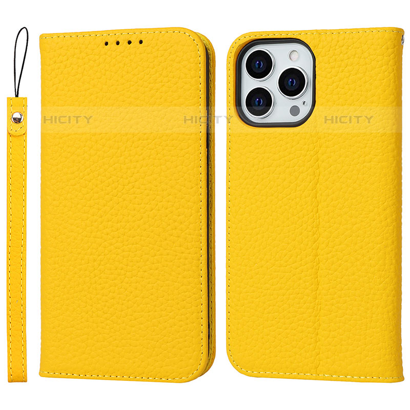 Funda de Cuero Cartera con Soporte Carcasa L10 para Apple iPhone 15 Pro Amarillo