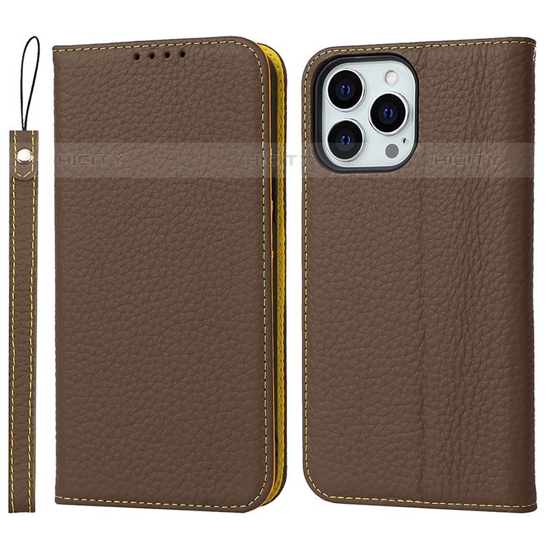 Funda de Cuero Cartera con Soporte Carcasa L10 para Apple iPhone 15 Pro Marron