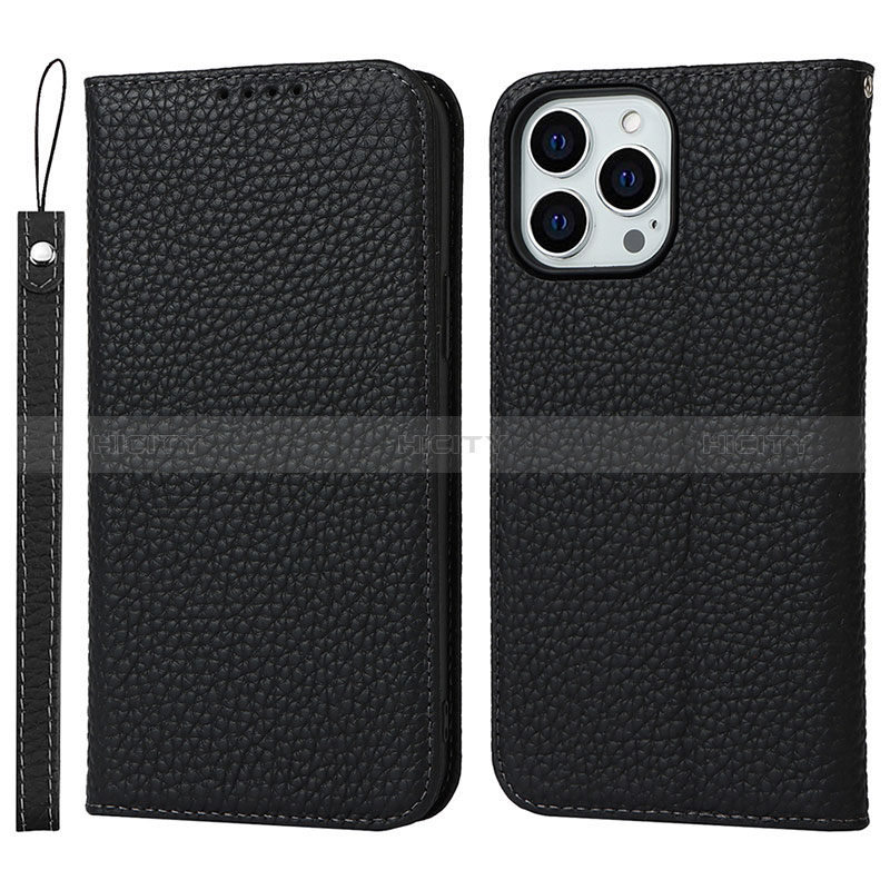 Funda de Cuero Cartera con Soporte Carcasa L10 para Apple iPhone 15 Pro Max Negro