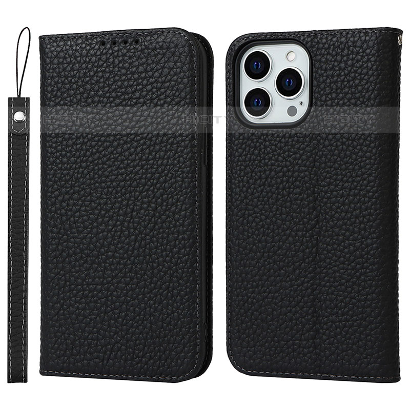 Funda de Cuero Cartera con Soporte Carcasa L10 para Apple iPhone 15 Pro Negro