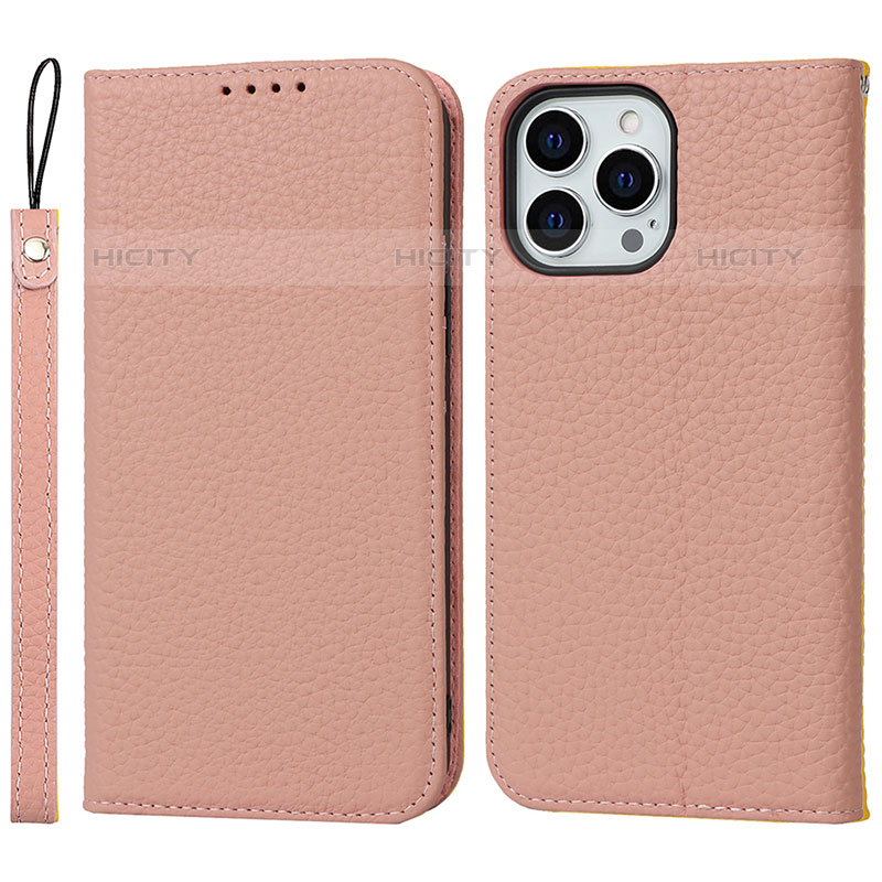 Funda de Cuero Cartera con Soporte Carcasa L10 para Apple iPhone 15 Pro Oro Rosa