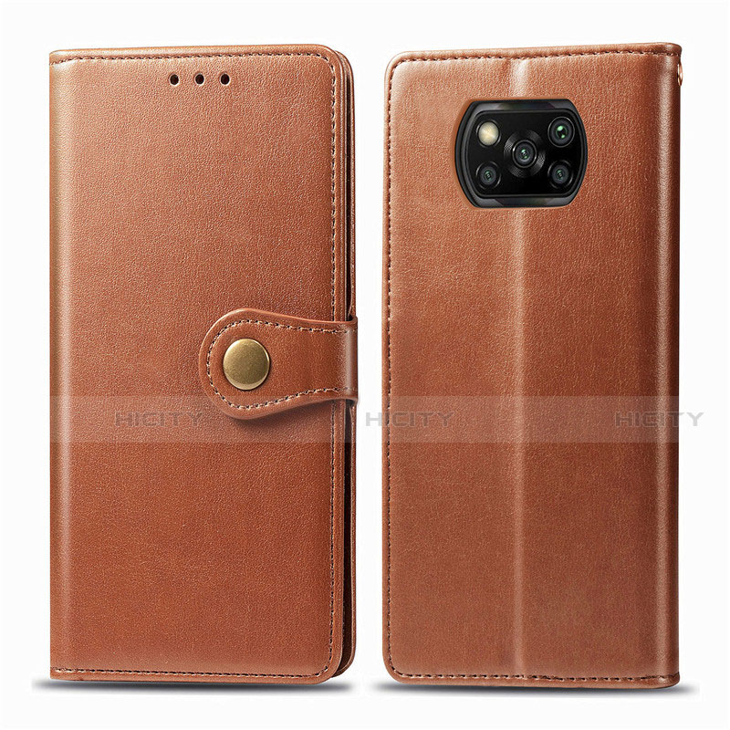 Funda de Cuero Cartera con Soporte Carcasa L10 para Xiaomi Poco X3 NFC Marron