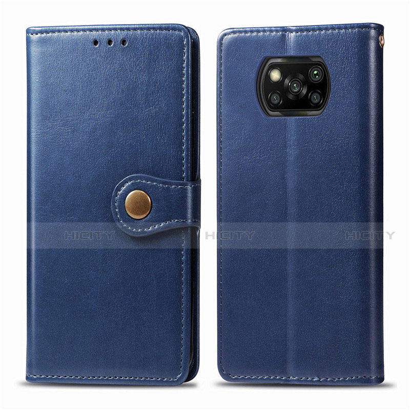 Funda de Cuero Cartera con Soporte Carcasa L10 para Xiaomi Poco X3 Pro Azul