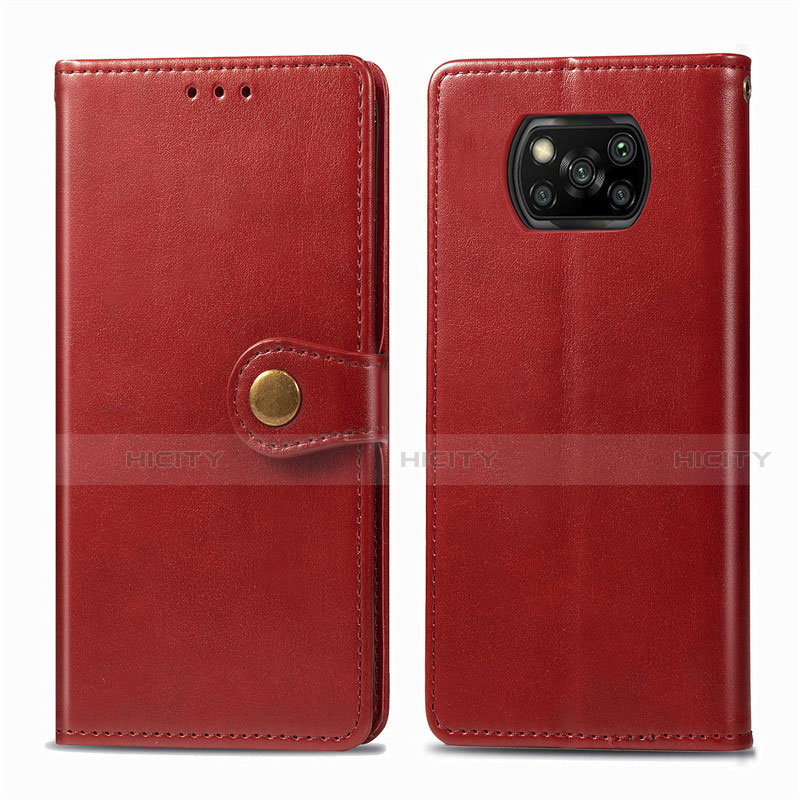 Funda de Cuero Cartera con Soporte Carcasa L10 para Xiaomi Poco X3 Rojo