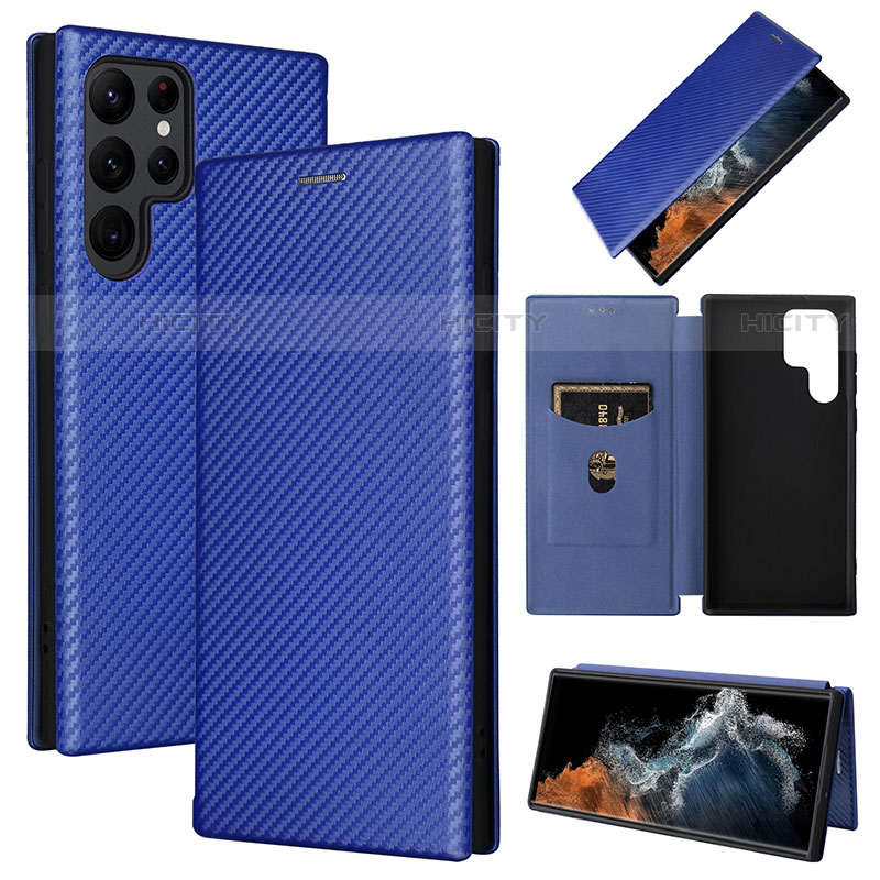 Funda de Cuero Cartera con Soporte Carcasa L10Z para Samsung Galaxy S21 Ultra 5G Azul