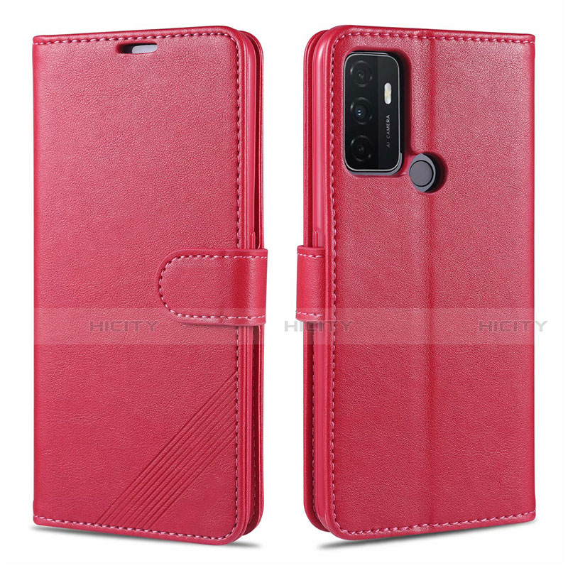 Funda de Cuero Cartera con Soporte Carcasa L11 para Oppo A53s Rojo