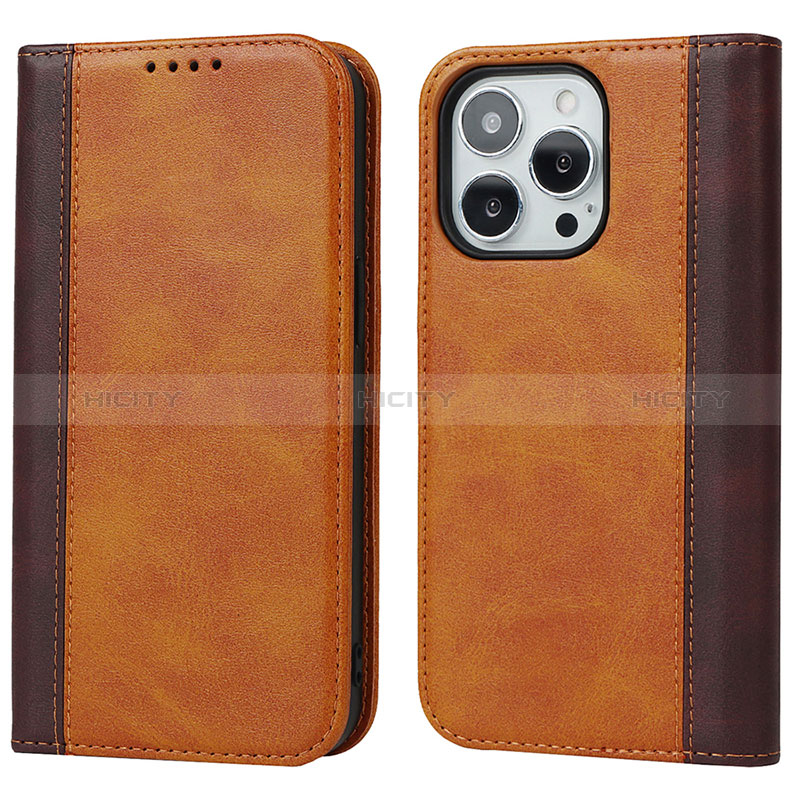 Funda de Cuero Cartera con Soporte Carcasa L12 para Apple iPhone 14 Pro Max Marron