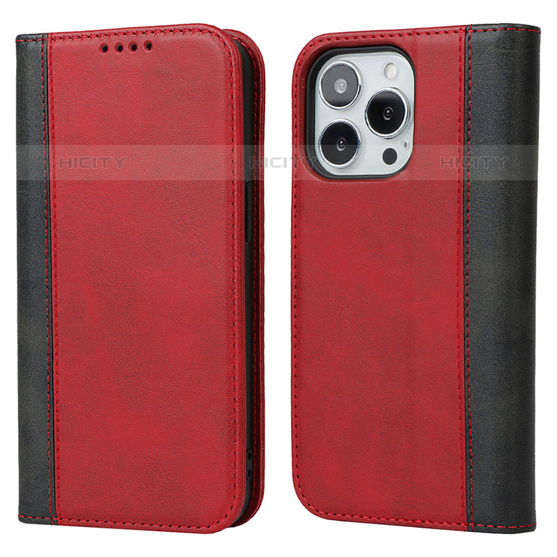 Funda de Cuero Cartera con Soporte Carcasa L12 para Apple iPhone 15 Pro Rojo