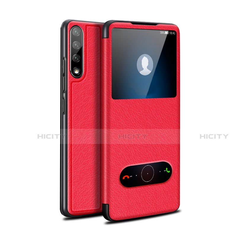 Funda de Cuero Cartera con Soporte Carcasa L12 para Huawei Y8p Rojo