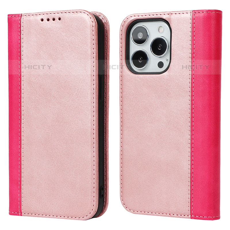 Funda de Cuero Cartera con Soporte Carcasa L13 para Apple iPhone 15 Pro Oro Rosa