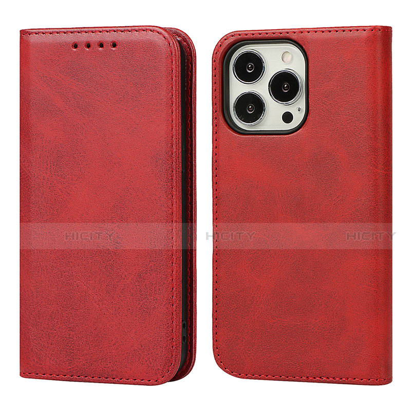 Funda de Cuero Cartera con Soporte Carcasa L14 para Apple iPhone 13 Pro Rojo