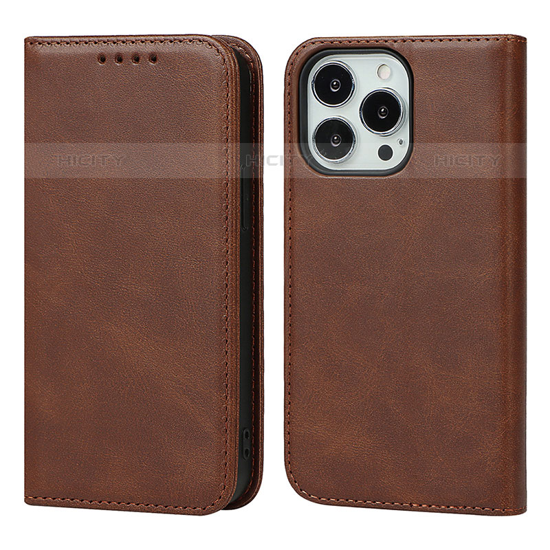 Funda de Cuero Cartera con Soporte Carcasa L14 para Apple iPhone 15 Pro Marron