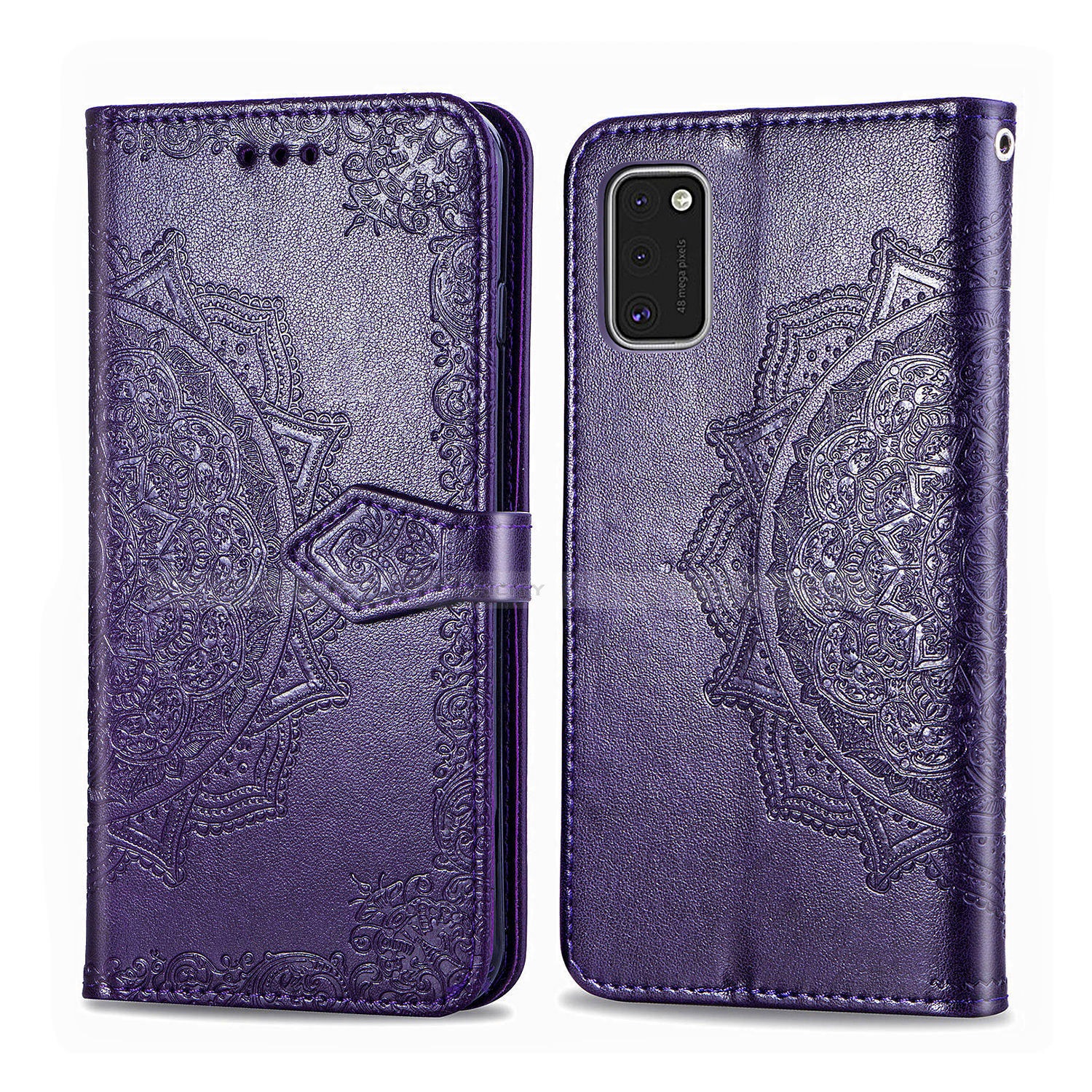 Funda de Cuero Cartera con Soporte Carcasa L14 para Samsung Galaxy A41 Morado