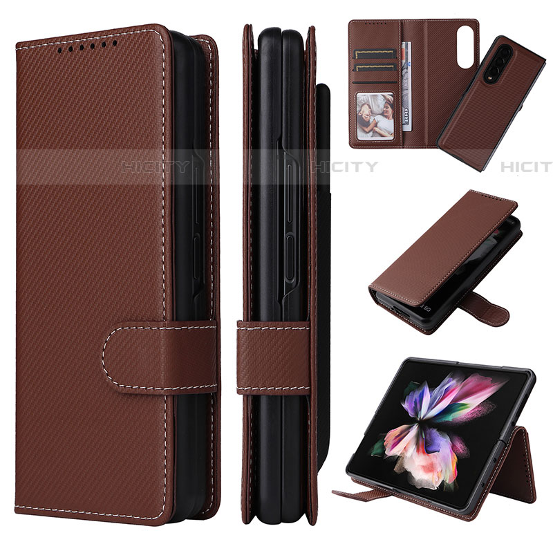 Funda de Cuero Cartera con Soporte Carcasa L17Z para Samsung Galaxy Z Fold4 5G Marron