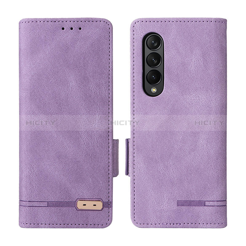 Funda de Cuero Cartera con Soporte Carcasa L18Z para Samsung Galaxy Z Fold3 5G Purpura Claro