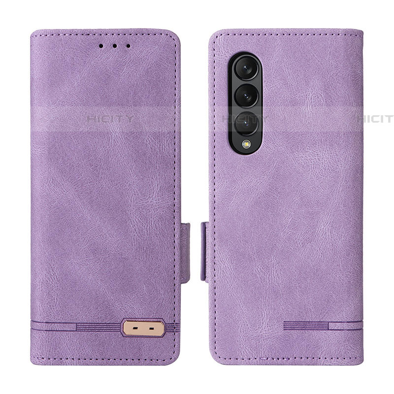 Funda de Cuero Cartera con Soporte Carcasa L18Z para Samsung Galaxy Z Fold4 5G Purpura Claro