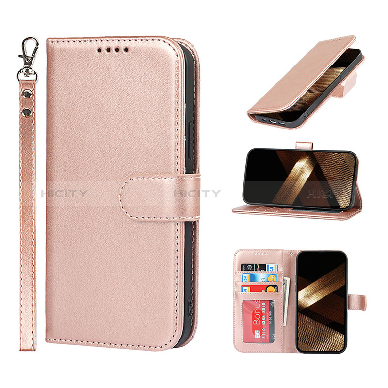 Funda de Cuero Cartera con Soporte Carcasa L19 para Apple iPhone 14 Pro Max Oro Rosa