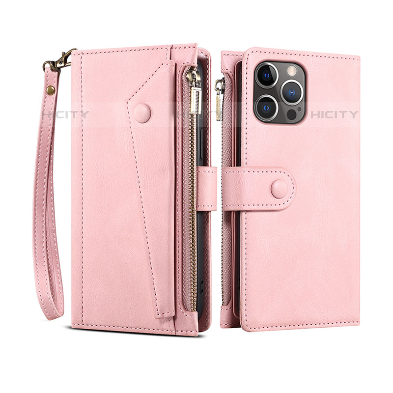 Funda de Cuero Cartera con Soporte Carcasa L20 para Apple iPhone 16 Pro Max Oro Rosa