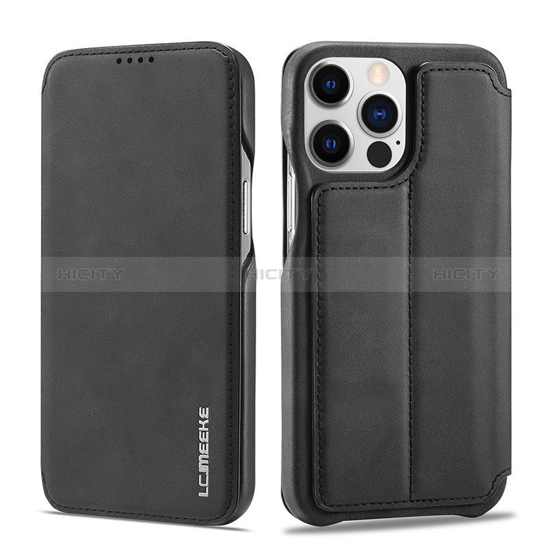 Funda de Cuero Cartera con Soporte Carcasa LC1 para Apple iPhone 15 Pro Negro