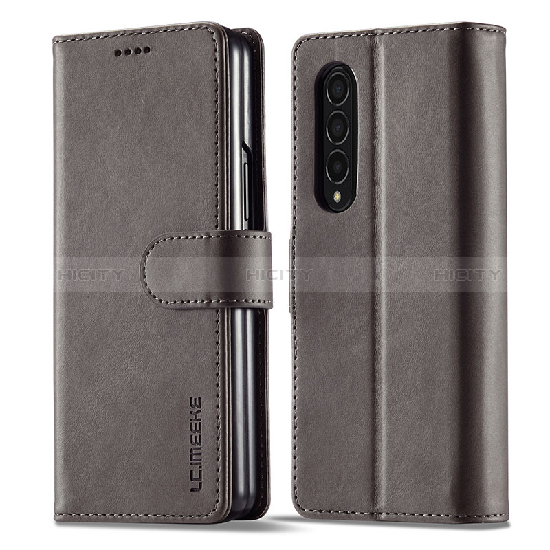 Funda de Cuero Cartera con Soporte Carcasa LC1 para Samsung Galaxy Z Fold3 5G Gris