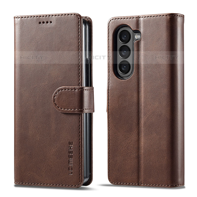 Funda de Cuero Cartera con Soporte Carcasa LC1 para Samsung Galaxy Z Fold5 5G Marron