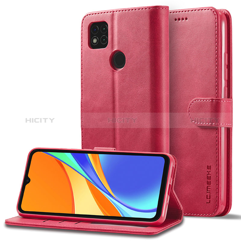 Funda de Cuero Cartera con Soporte Carcasa LC2 para Xiaomi Redmi 9 India Rosa Roja