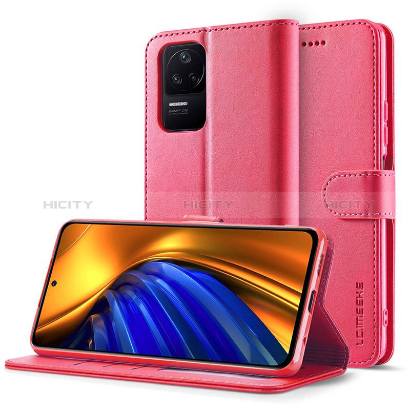 Funda de Cuero Cartera con Soporte Carcasa LC2 para Xiaomi Redmi K40S 5G Rosa Roja