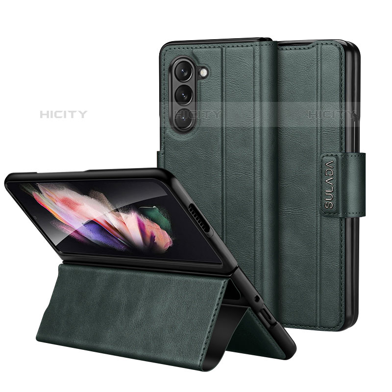 Funda de Cuero Cartera con Soporte Carcasa LD1 para Samsung Galaxy Z Fold5 5G Verde