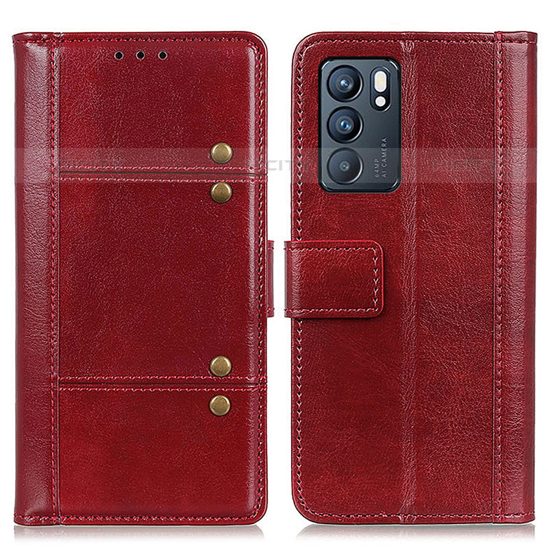 Funda de Cuero Cartera con Soporte Carcasa M06L para Oppo Reno6 5G Rojo