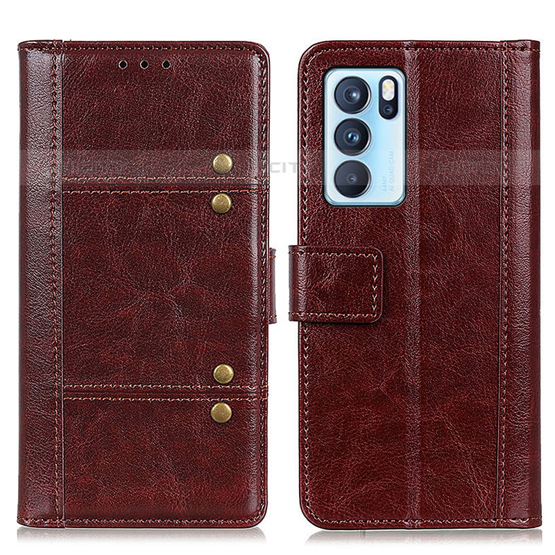 Funda de Cuero Cartera con Soporte Carcasa M06L para Oppo Reno6 Pro 5G India Marron