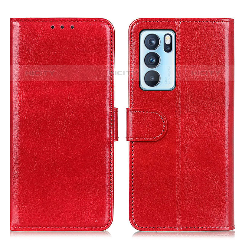 Funda de Cuero Cartera con Soporte Carcasa M07L para Oppo Reno6 Pro 5G India Rojo