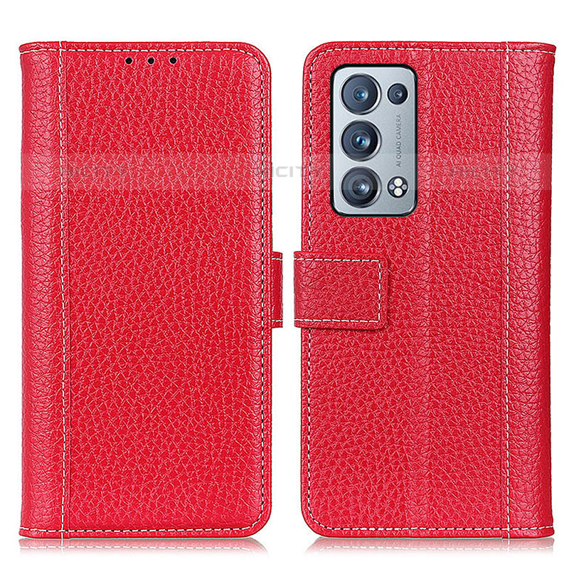 Funda de Cuero Cartera con Soporte Carcasa M14L para Oppo Reno6 Pro+ Plus 5G Rojo