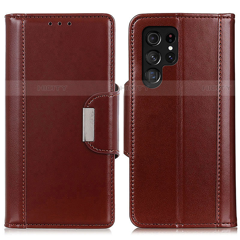 Funda de Cuero Cartera con Soporte Carcasa M14L para Samsung Galaxy S23 Ultra 5G Marron