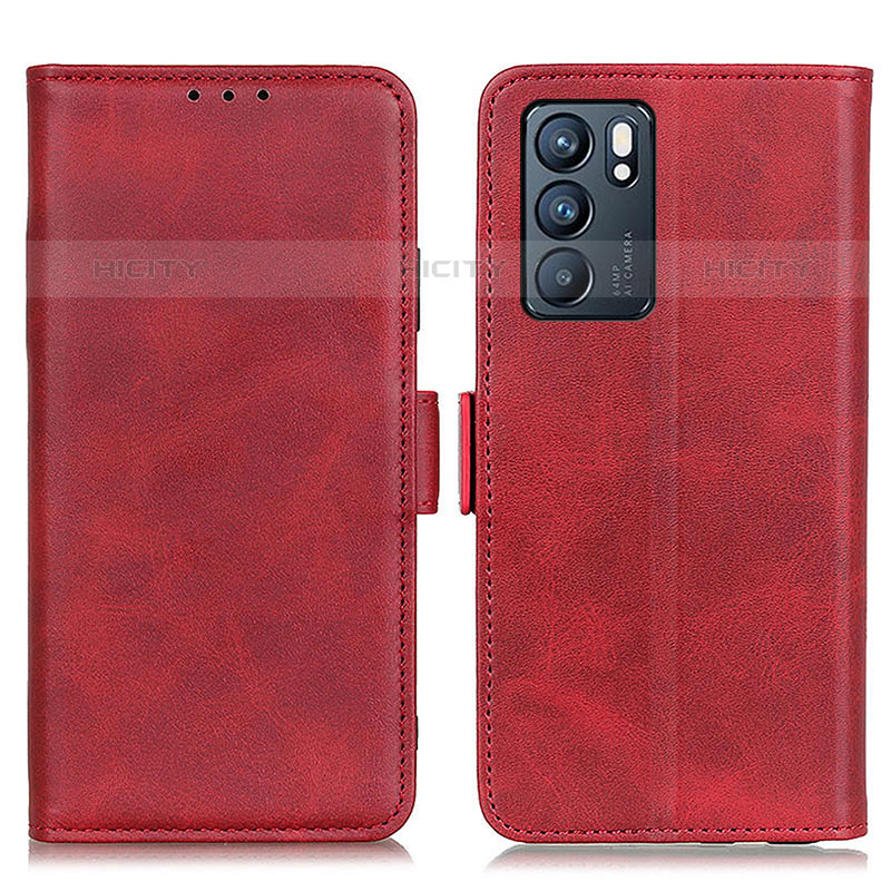 Funda de Cuero Cartera con Soporte Carcasa M15L para Oppo Reno6 5G Rojo