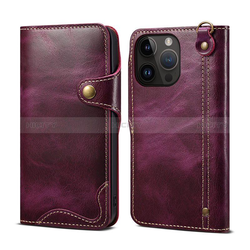 Funda de Cuero Cartera con Soporte Carcasa MT1 para Apple iPhone 16 Pro Max Morado