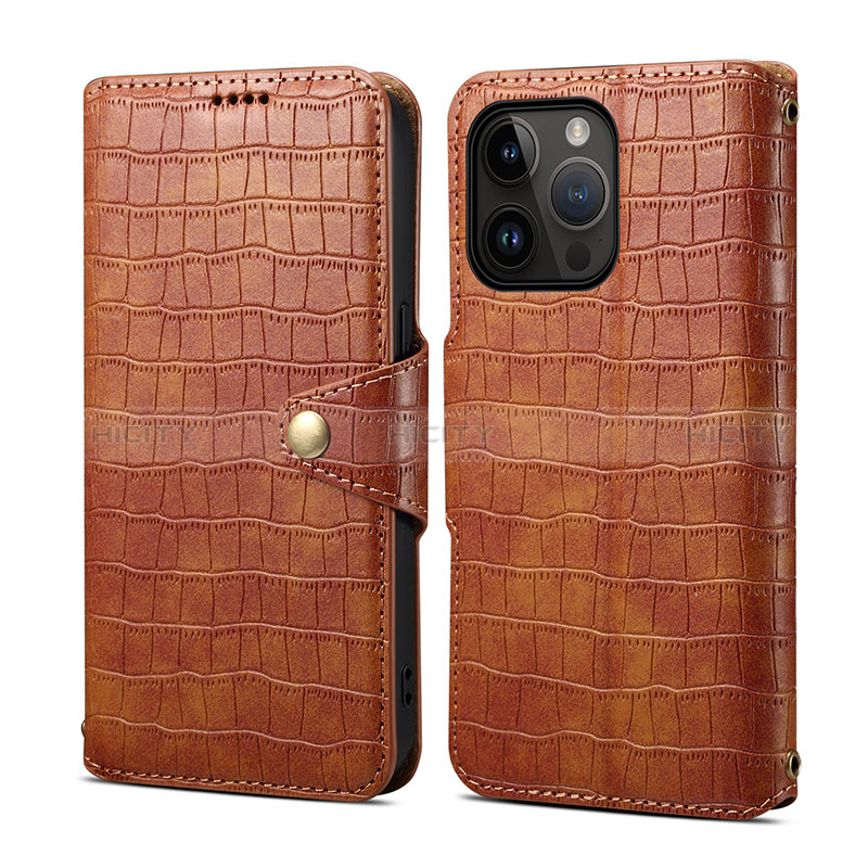 Funda de Cuero Cartera con Soporte Carcasa MT6 para Apple iPhone 15 Pro Marron