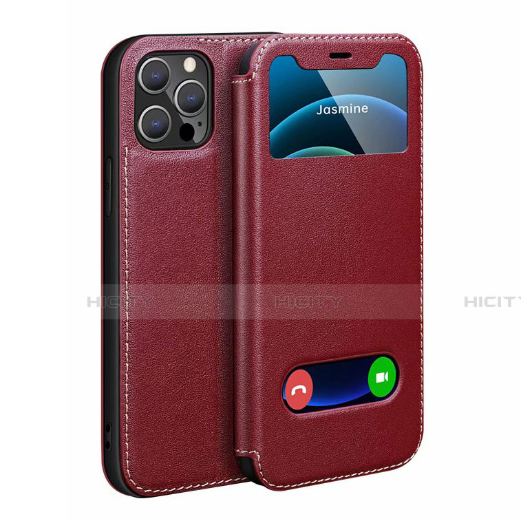 Funda de Cuero Cartera con Soporte Carcasa N01 para Apple iPhone 12 Pro Rojo