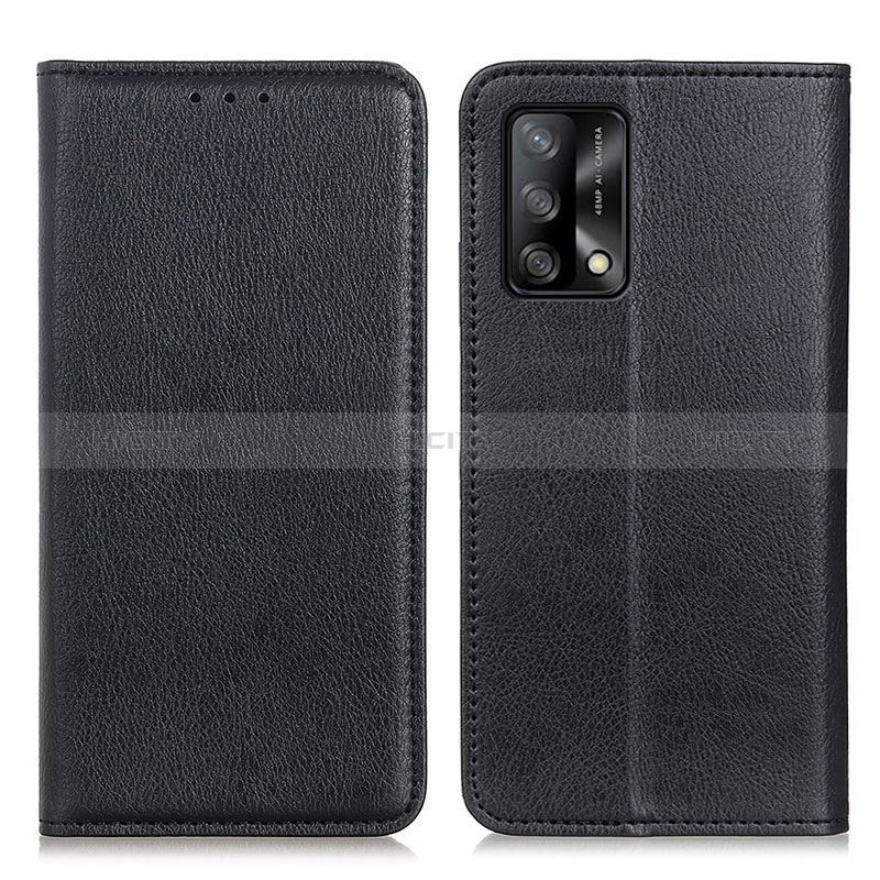 Funda de Cuero Cartera con Soporte Carcasa N01P para Oppo F19 Negro