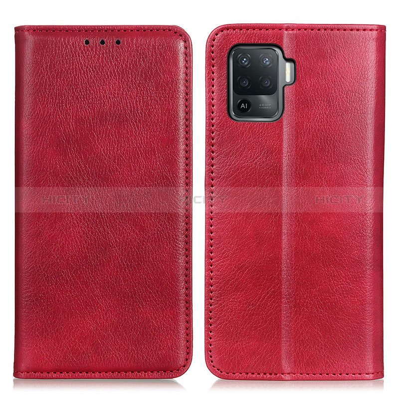 Funda de Cuero Cartera con Soporte Carcasa N01P para Oppo Reno5 Lite Rojo